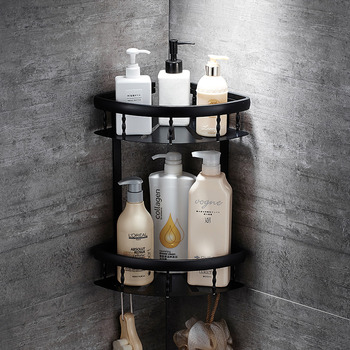 Double Layer Bathroom Shelves Wall Mounted Black