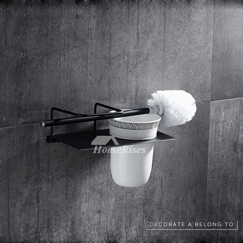 Black Toilet Bowl Brush Holder Stainless Steel Ceramic