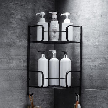 Solid Wall Mount Black Bathroom Shelves Double Layer