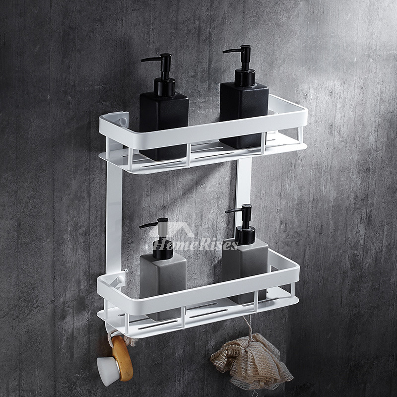 Modern Double Layer Bathroom Shelves White