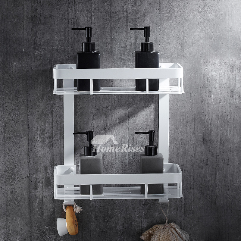 Modern Double Layer Bathroom Shelves White