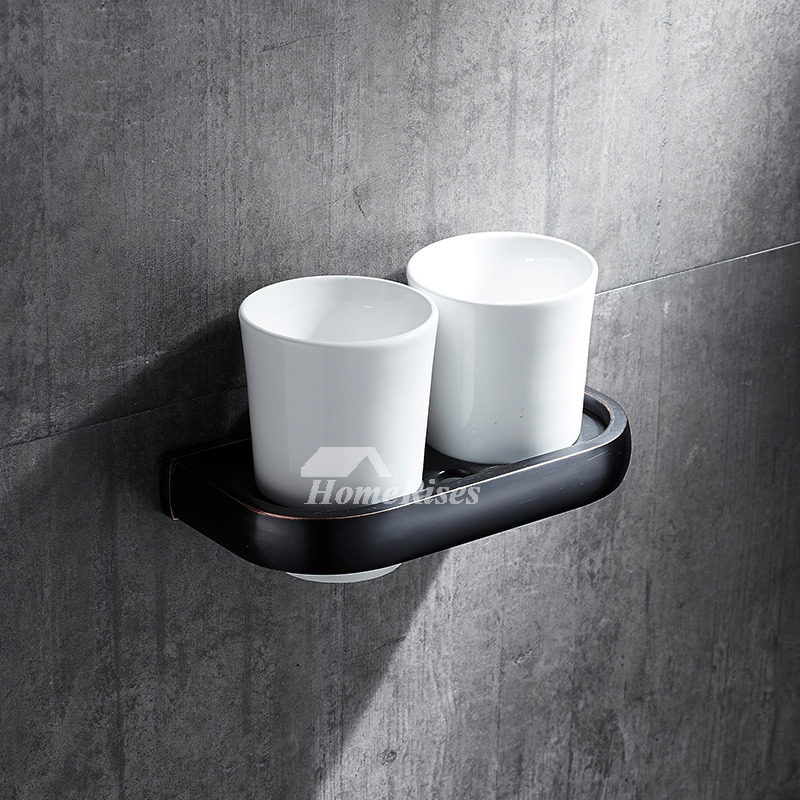 Black Toothbrush Holder Wall Mount Glass Bathroom