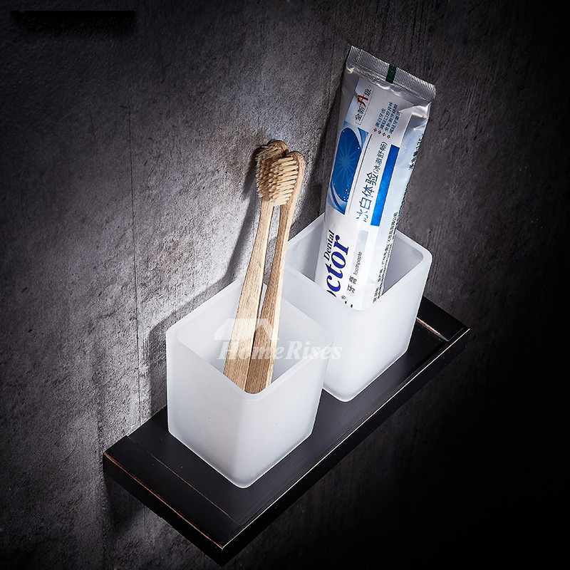 Black Toothbrush Holder Wall Mount Glass Bathroom