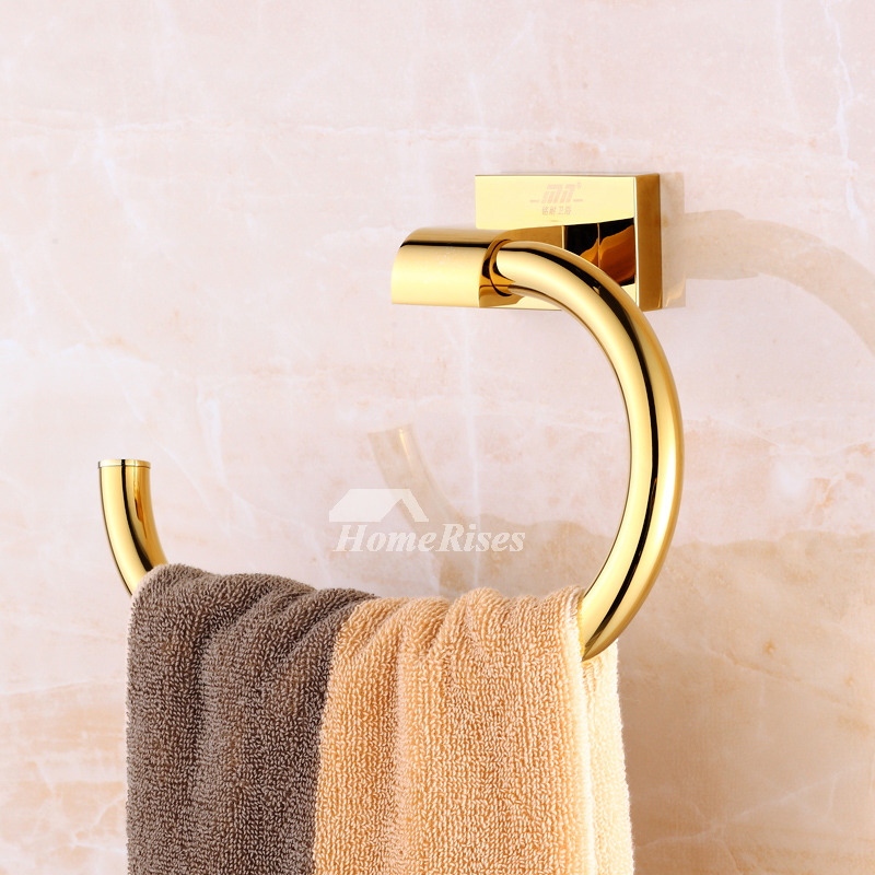 Gold Towel Ring Wall Mount Polished Brass