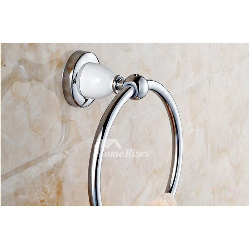 White Towel Ring Wall Mount Round Shaped Bathroom