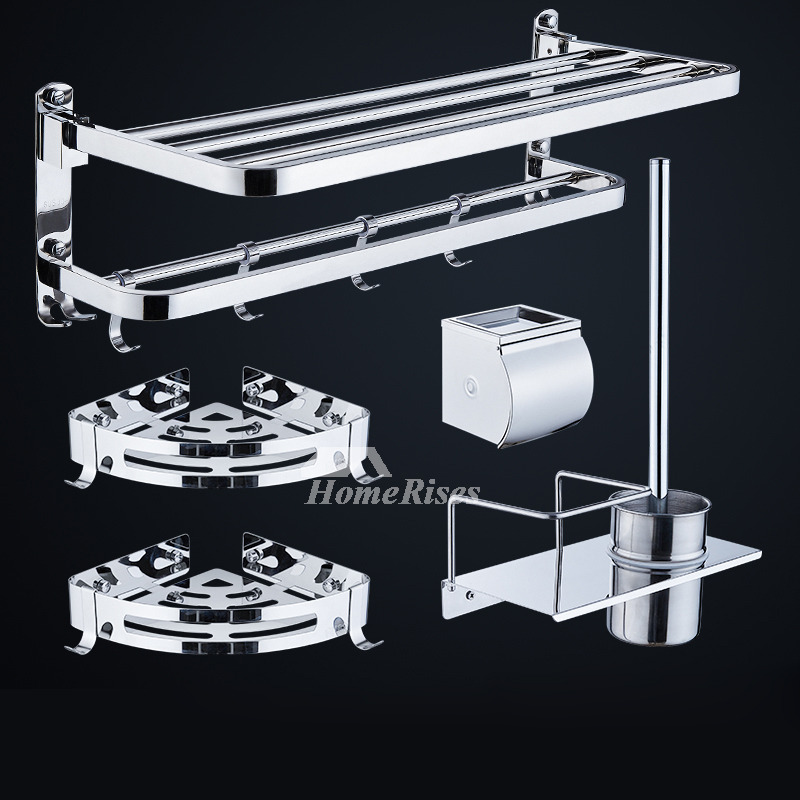 Dual Stainless Steel Shower Accessories Set Silver No Drill/Wall Mount
