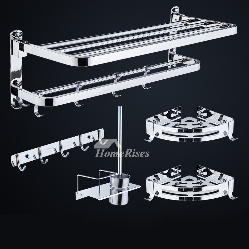 Dual Stainless Steel Shower Accessories Set Silver No Drill/Wall Mount