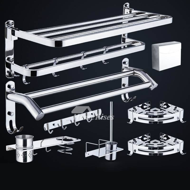 Chrome Bathroom Hardware Set Stainless Steel No Drill/Wall Mount