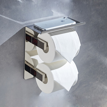 Double Toilet Paper Holder Stainless Steel Bathroom Chrome 