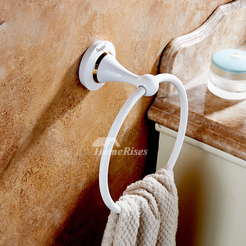 White Towel Ring Wall Mount Brass Round Shaped White Towel Ring Wall Mount Brass Round Shaped