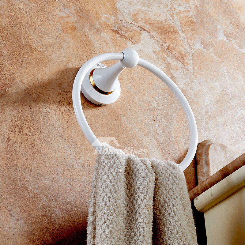 White Towel Ring Wall Mount Brass Round Shaped White Towel Ring Wall Mount Brass Round Shaped