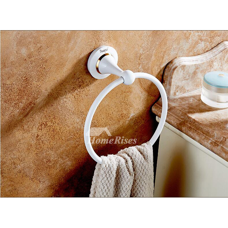 White Towel Ring Wall Mount Brass Round Shaped White Towel Ring Wall Mount Brass Round Shaped