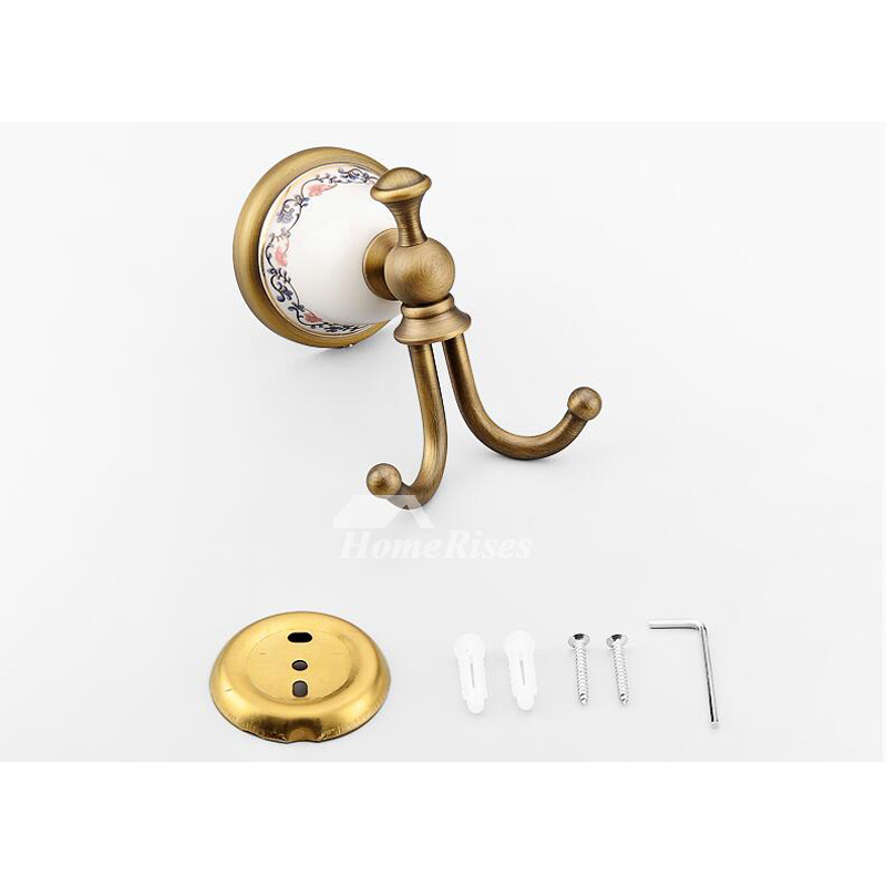 Double Robe Hook Antique Brass Ceramic Bathroom Wall