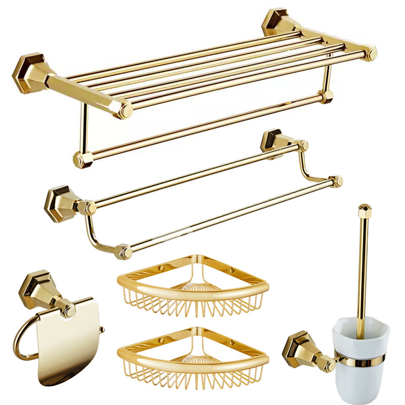 Solid Polished Brass Bathroom Accessories Set Gold Solid Polished Brass Bathroom Accessories Set Gold
