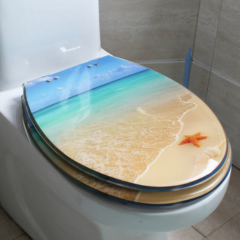 Beach Decorative Blue Oval Resin Toilet Seat Slow Close Bathroom Natural Seashell Modern Toilet Seat Cover 304 Stainless Steel Hinges