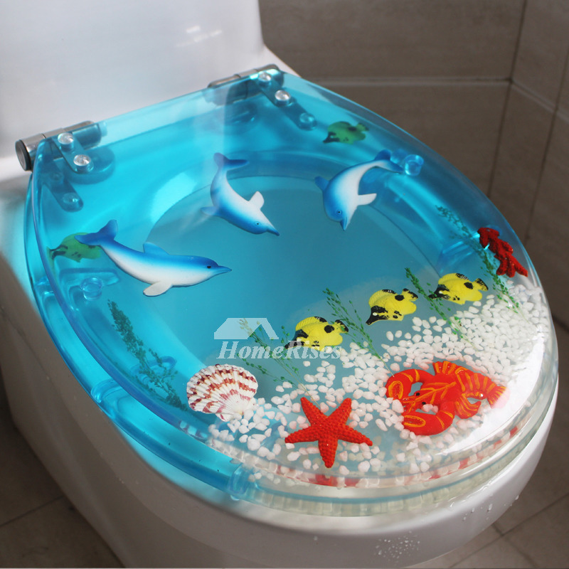 Black Toilet Seat Decorative Resin Oval Shaped Blue Cushion