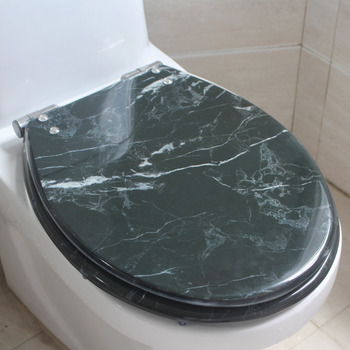 Black Marble Resin Toilet Seat Slow Close Oval Decorative Comfortable Unique Blue Fish Dolphin Shell Starfish Pattern Toilet Seat Cover