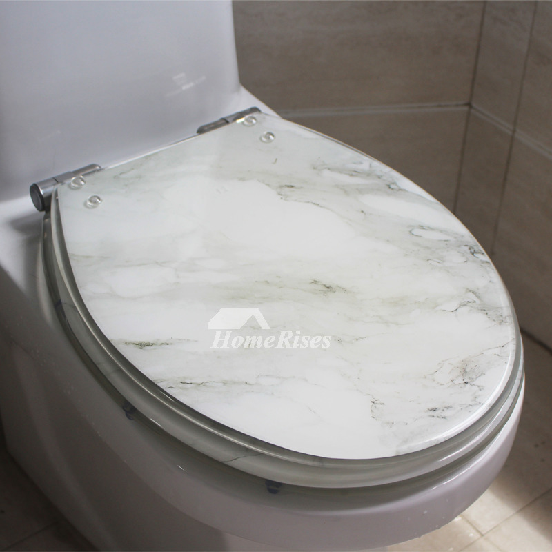 Blue Toilet Seat Oval Shaped Resin Marble Pattern Cushion