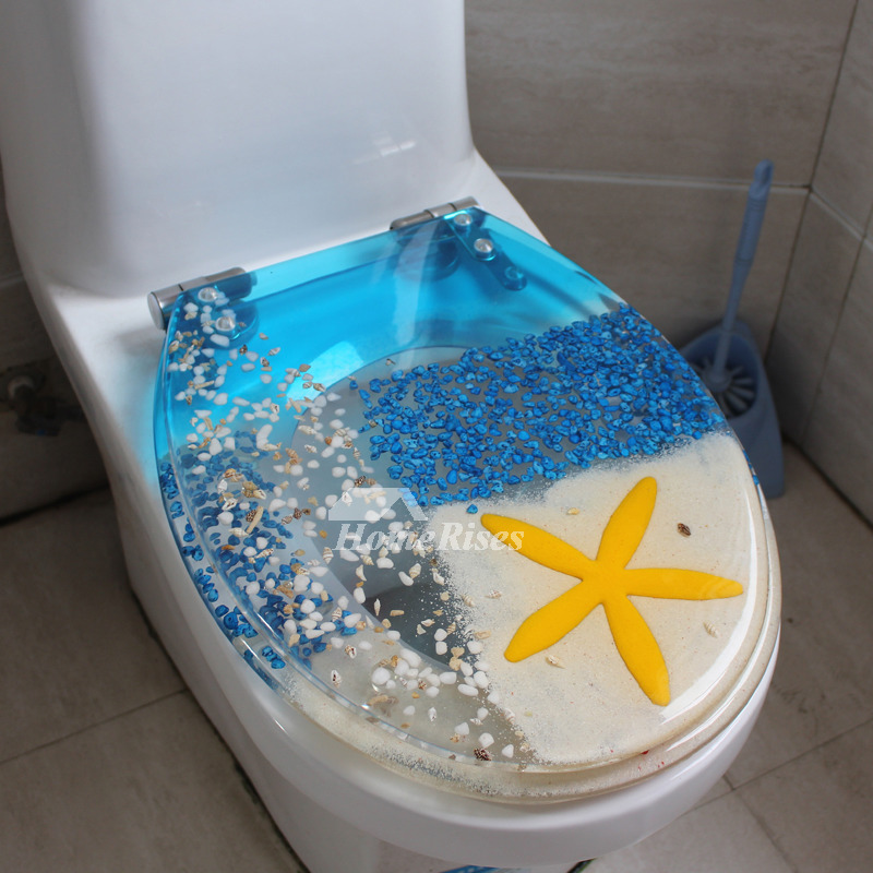 Blue Toilet Seat Oval Shaped Resin Marble Pattern Cushion