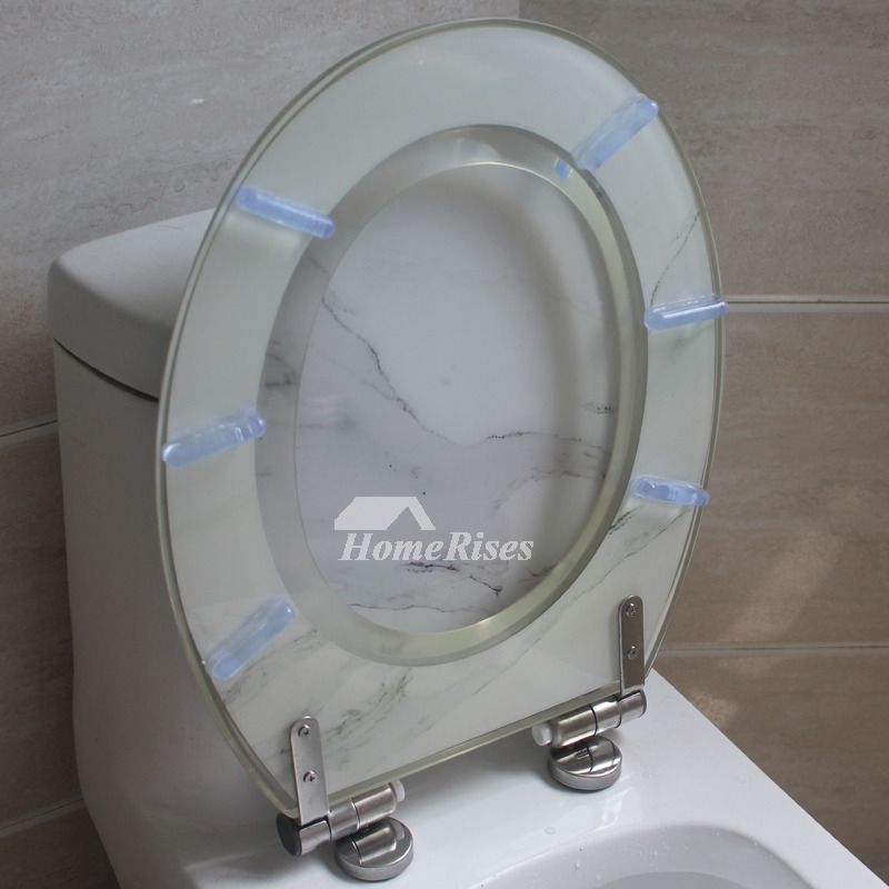 Blue Toilet Seat Oval Shaped Resin Marble Pattern Cushion