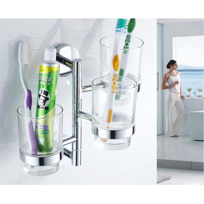 Clear Glass Toothbrush Holder Brass Chrome Swing Arm