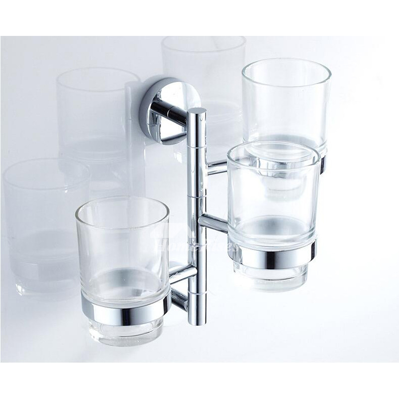 Clear Glass Toothbrush Holder Brass Chrome Swing Arm