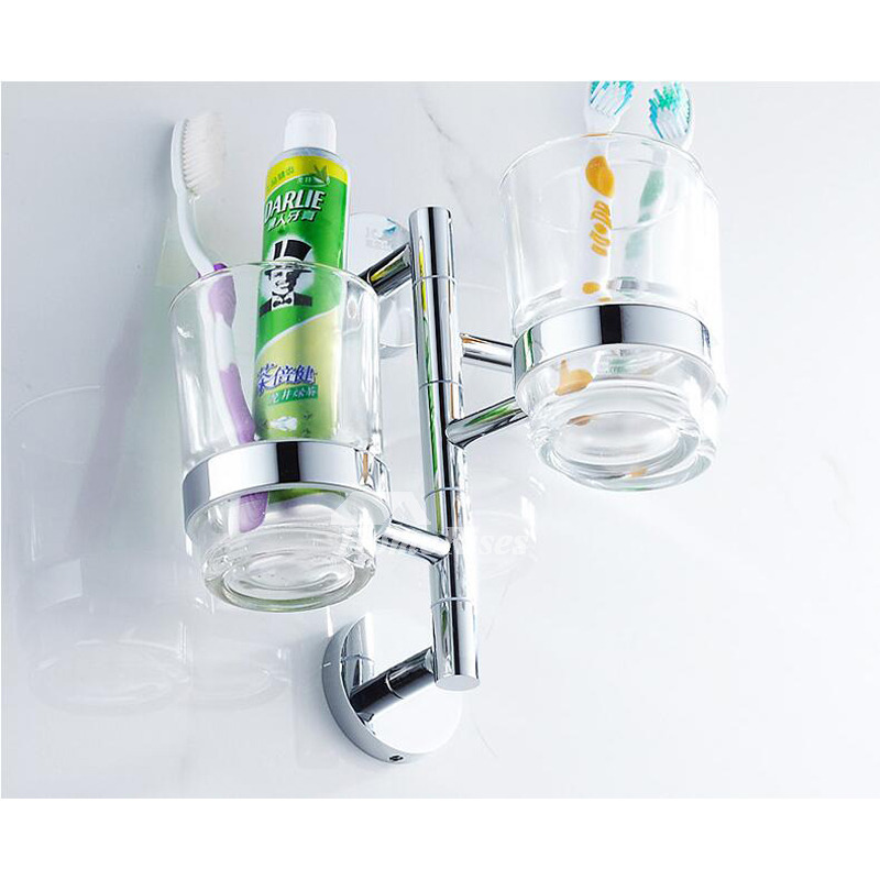 Clear Glass Toothbrush Holder Brass Chrome Swing Arm