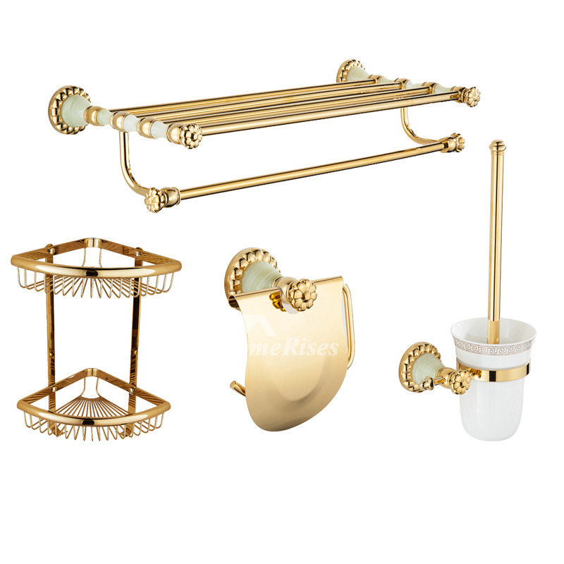 Solid Polished Brass Bathroom Accessories Set Gold Wall Mount