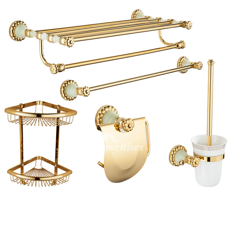 Solid Polished Brass Bathroom Accessories Set Gold Wall Mount Solid Polished Brass Bathroom Accessories Set Gold Wall Mount