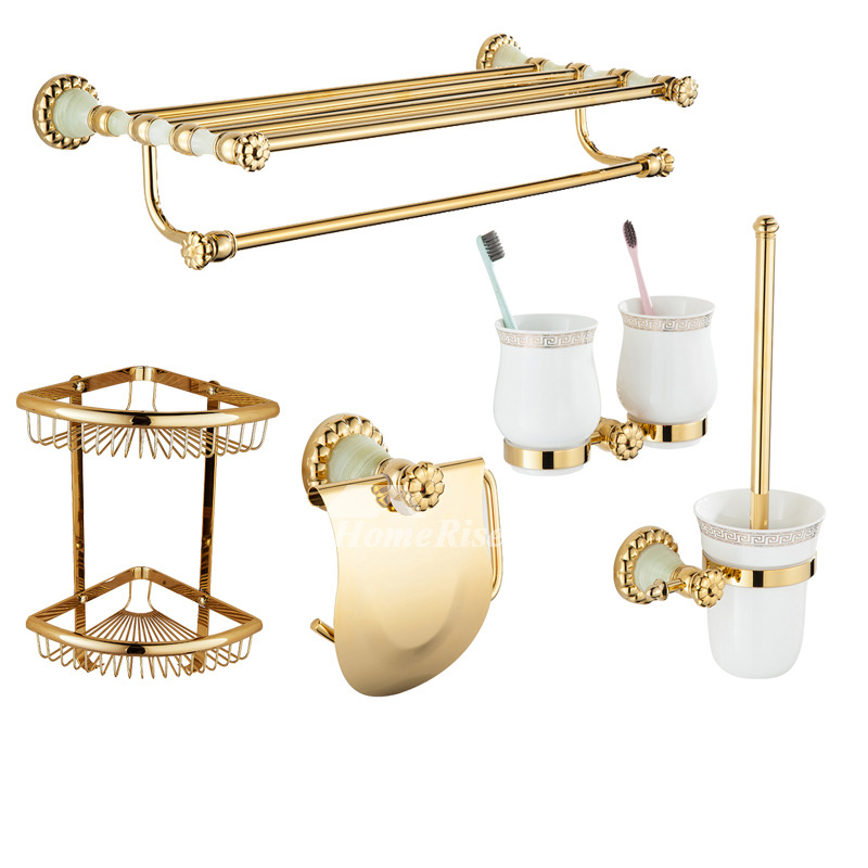 Solid Polished Brass Bathroom Accessories Set Gold Wall Mount Solid Polished Brass Bathroom Accessories Set Gold Wall Mount