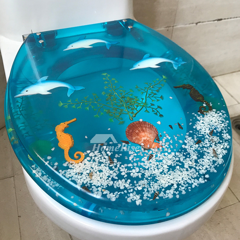 Seashell Toilet Seat Blue O Type Cushion Resin Colored