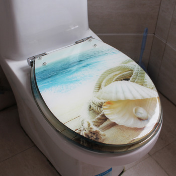 3D Beach Seashell Decorative Toilet Seat Resin Oval Slow Close Natural Blue Dolphin Starfish Toilet Seat Cover Novelty