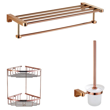 Quality Rose Gold Wall Mount Brass Bathroom Accessories Set