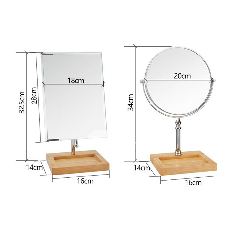 Vanity Makeup Mirror Free Standing Bamboo Square/Round
