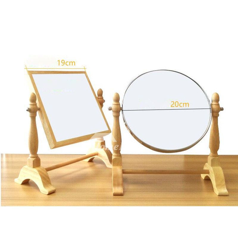 Stand Up Makeup Mirror Wood Square/Round Double Sided