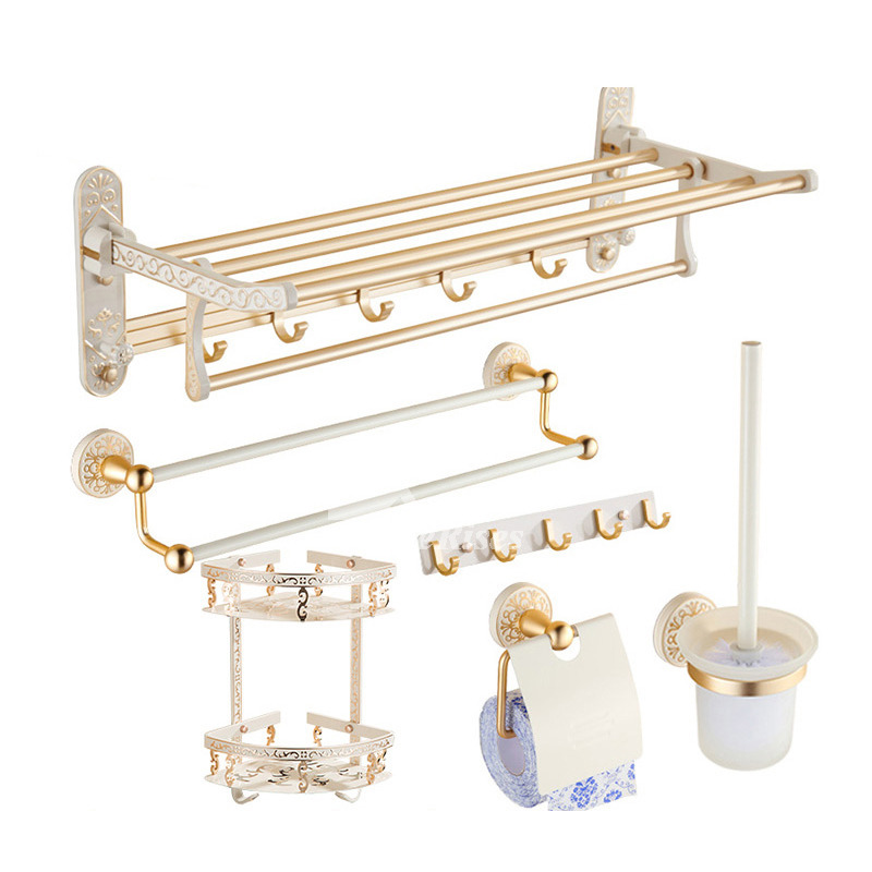 Exquisite White Bathroom Accessories Carved Wall Mount Aluminum