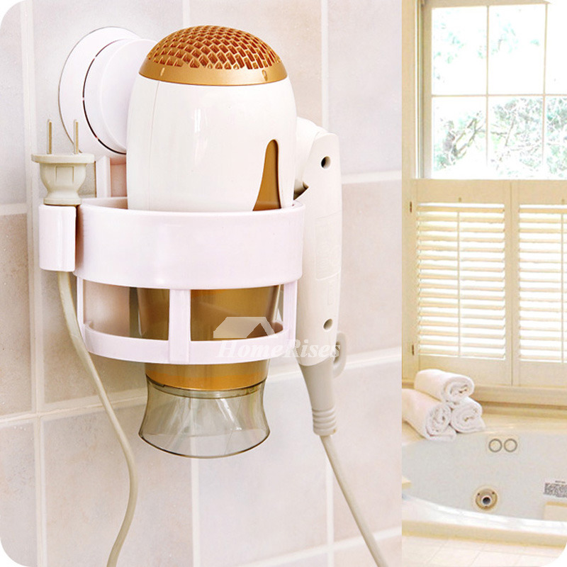 Hair Dryer Holders Suction Cup Plastic Bathroom White Simple