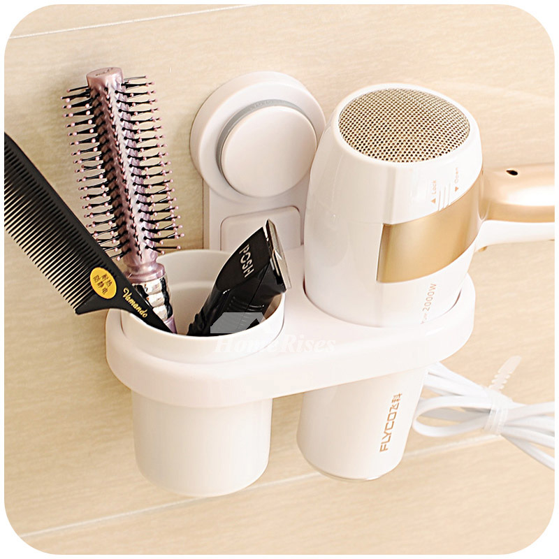 Hair Dryer Holder Suction Cup White Plastic Bathroom Best