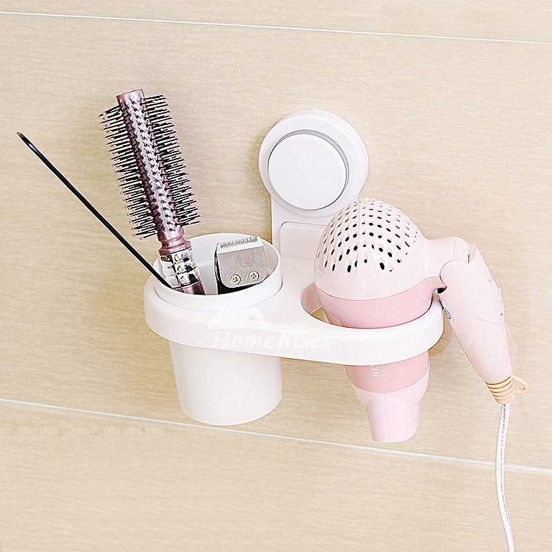 Hair Dryer Holder Suction Cup White Plastic Bathroom Best