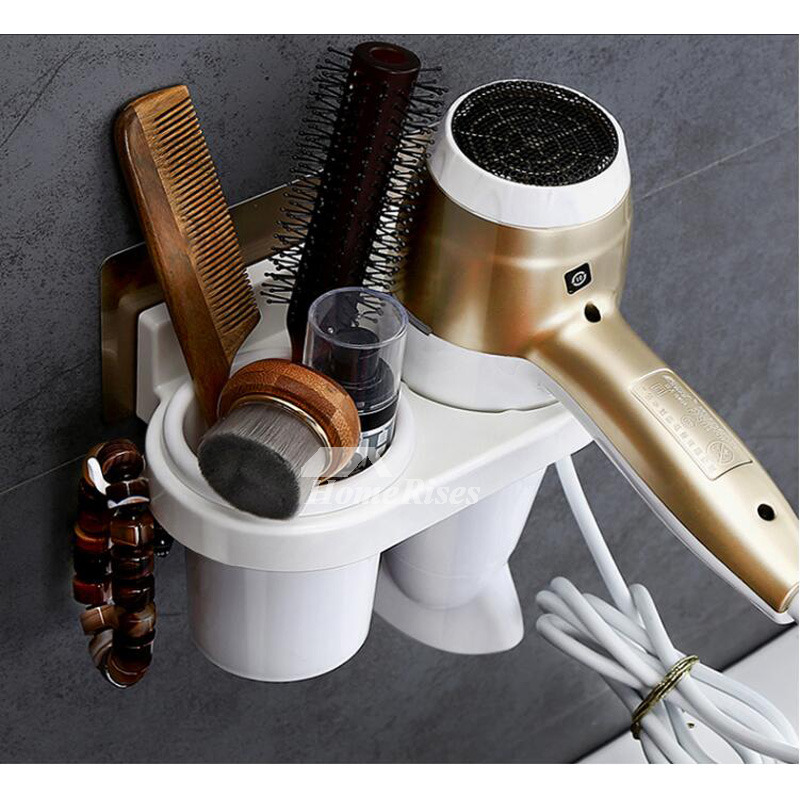 White Hair Dryer Holder Suction Cup Plastic Bathroom