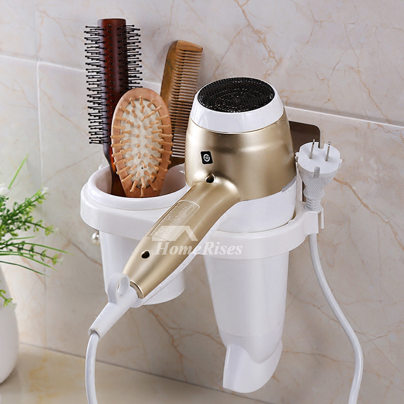 White Hair Dryer Holder Suction Cup Plastic Bathroom