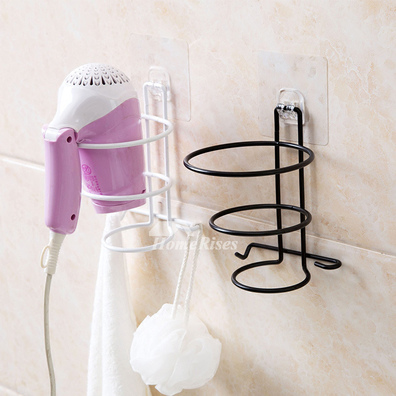 Hair Dryer Holders Black/White Iron Suction Cup Bathroom