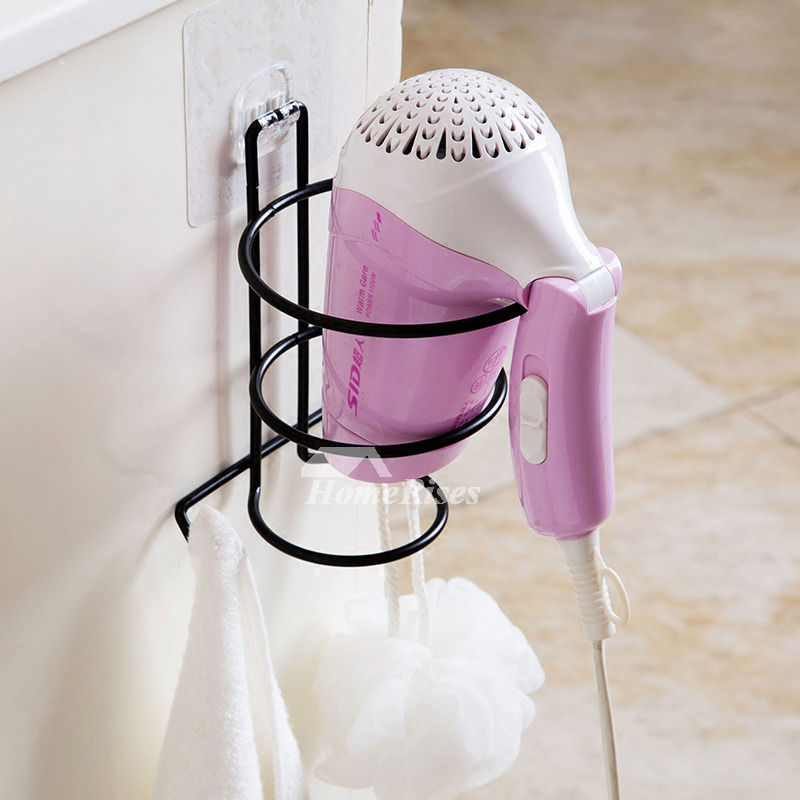 Hair Dryer Holders Black/White Iron Suction Cup Bathroom