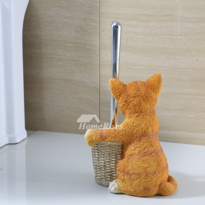 Cat Toilet Brush Holder Resin Free Standing Carved Bathroom