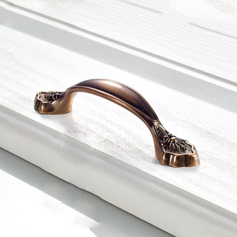 Bronze Knobs Zinc Alloy Carved White Bedroom Brushed