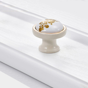 Cabinet Door Knobs White Carved Decorative Zinc Alloy Ceramic