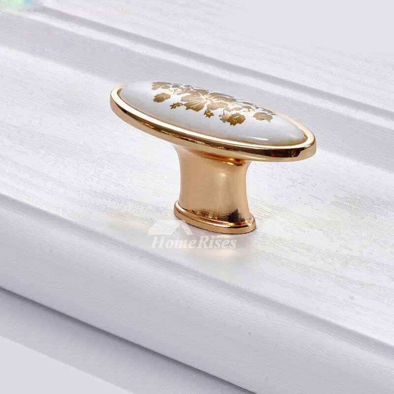 Porcelain Knobs Zinc Alloy Carved White Painting