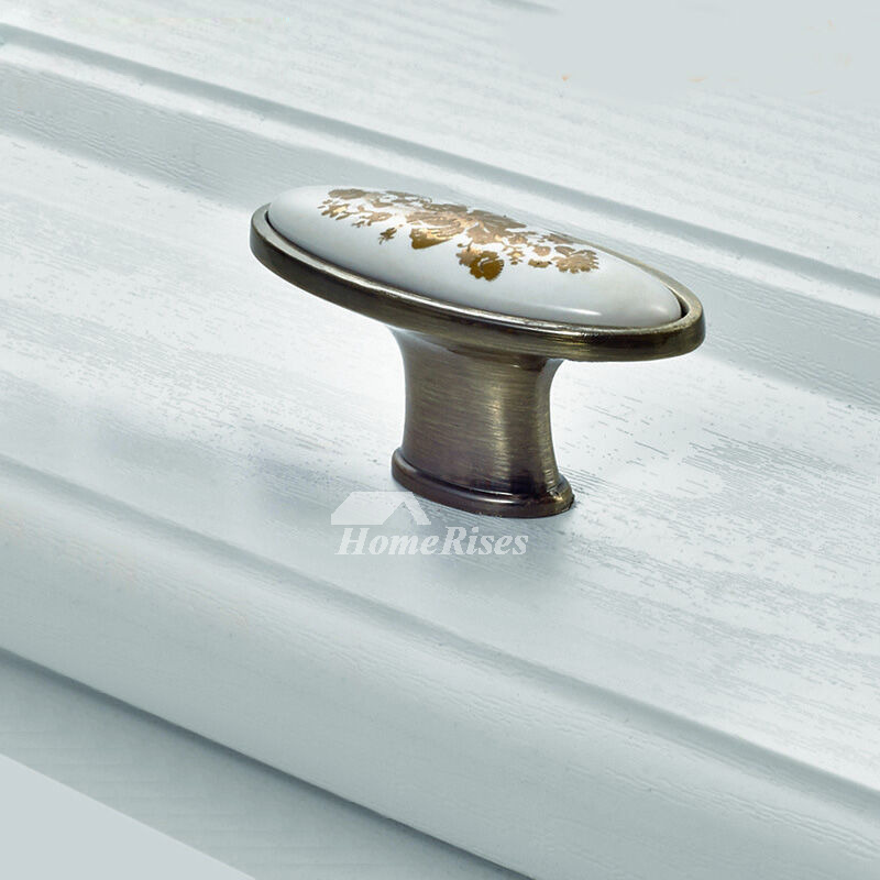 Porcelain Knobs Zinc Alloy Carved White Painting