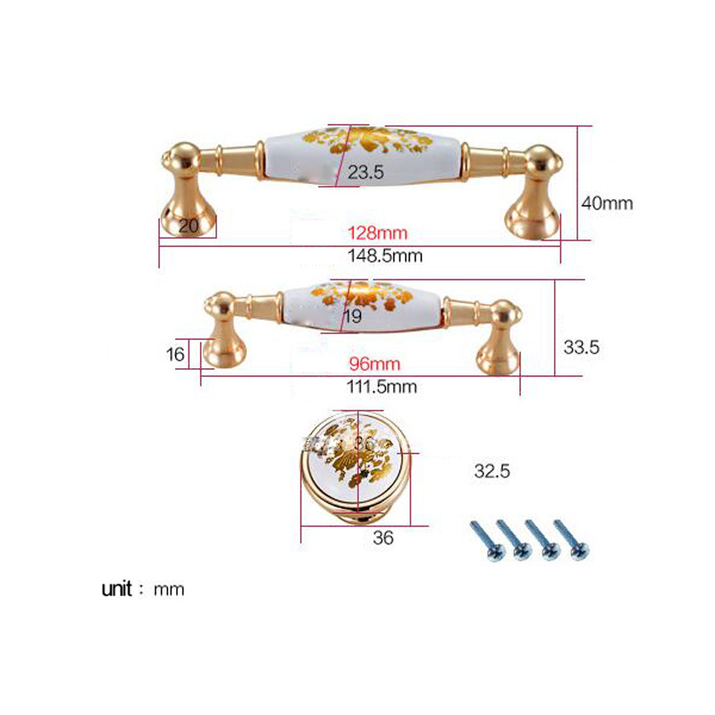 Porcelain Knobs Zinc Alloy Carved White Painting