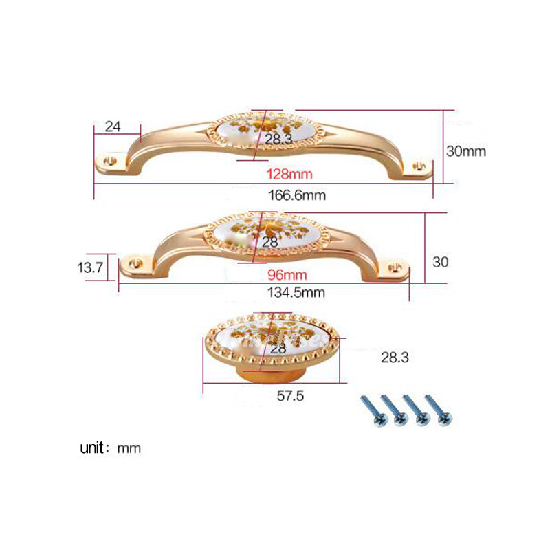 Porcelain Knobs Zinc Alloy Carved White Painting